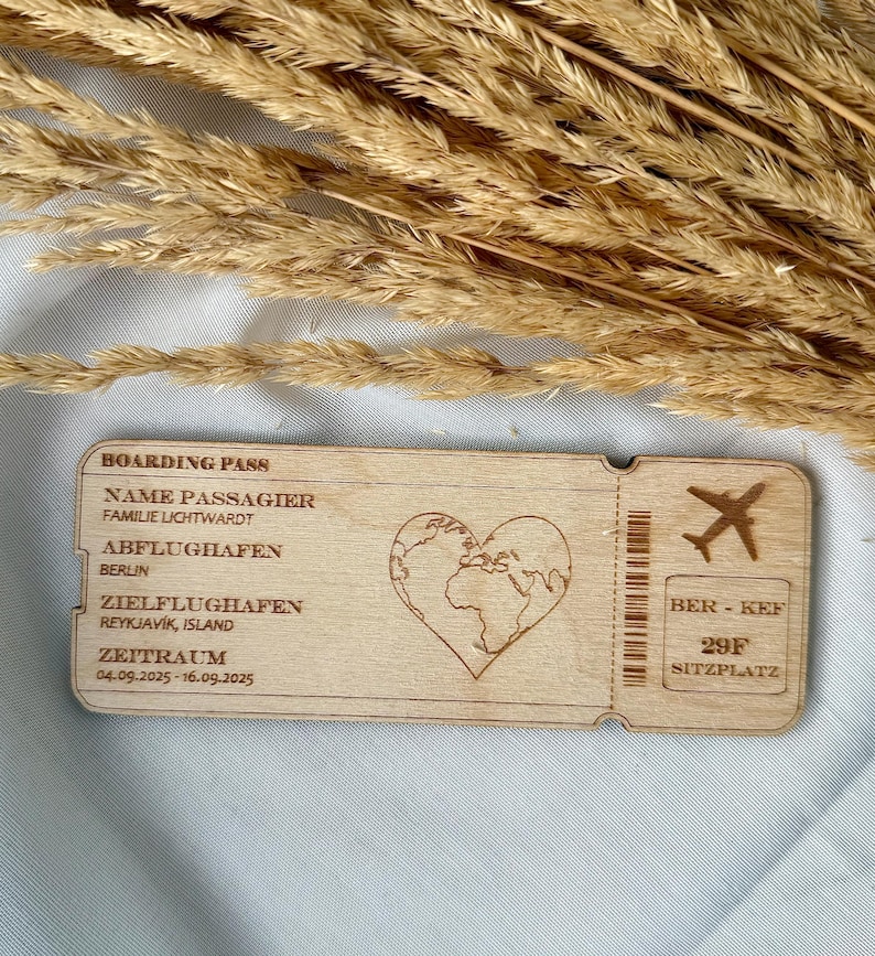 Wooden flight ticket – Personalized magnet as a gift or souvenir – Customizable travel voucher, travel souvenir, boarding pass image 1