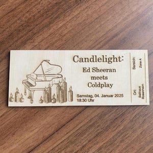 Candlelight Konzertkarten aus Holz als Andenken, personalisierte Karten, Wunschtext, Candlelight Konzert, Ed Sheeran meets Coldplay