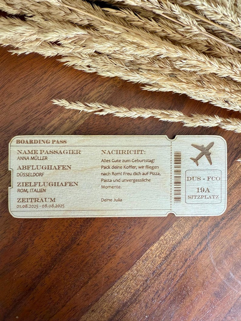 Flugticket mit Nachricht