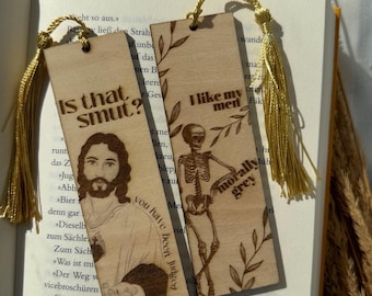 Jesus Lesezeichen „Is that Smut?“ personalisierbar Booktok Jesus smut Bookmark Lesezeichen aus Holz, Leser Geschenk