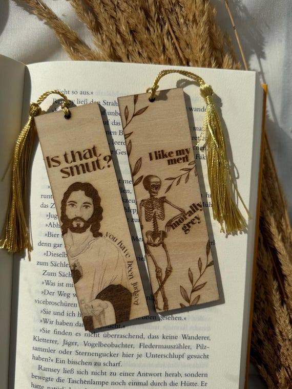 Jesus Lesezeichen „Is that Smut?“ personalisierbar Booktok Jesus smut Bookmark Lesezeichen aus Holz, Leser Geschenk