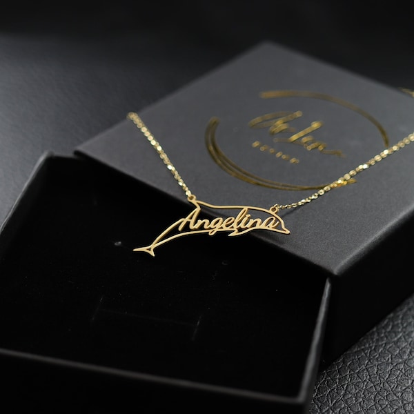 Personalized Dolphin Name Necklace - Symbol of Joy and Friendship, Silver, Gold, Rose Gold Finish mothers Day Special