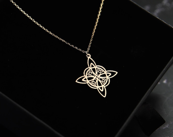 14K Gold Celtic Witch Knot Necklace, Spiritual Talisman Pendant