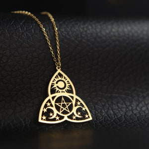 Triple Moon and Pentagram Necklace Elegance Spiritual Connection Pendant Spell Charm Necklace Moon Goddess Necklace Special Gift Christmas