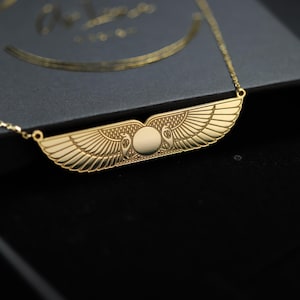 Winged Sun Necklace – Symbol of Light and Protection Spiritual and ancient gold necklace best gift for her