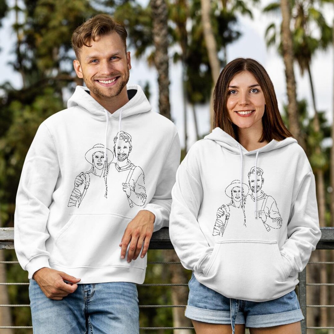 Custom Line Art Hoodie With Your Photo Gift for Couples Etsy