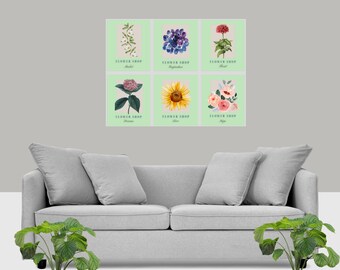 Flower Gallery Wall Decor Print | Floral Minimal Art | Digital Download | Set of 6 | 20" X 24"