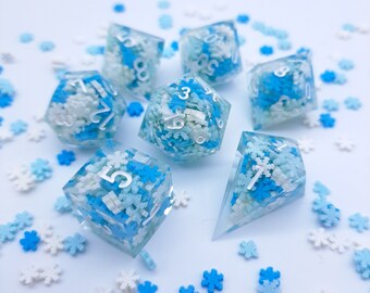 Flocons de neige bleus et arc-en-ciel [Jeu de dés faits main]