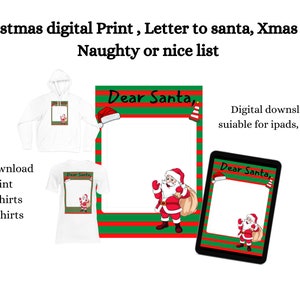 Christmas letter to santa, Classroom activity,  A4 digtal download, ready to print letter or list, fun activity for kids, holiday planning