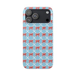 Red Bow Slim Phone Case | Blue Lattice Pattern iPhone Case, iPhone Case