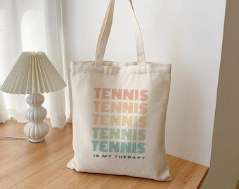 Tennis Is My Therapy Tote, Tennis Canvas Tote Bag, Tennis Gift, Gift for Tennis Player, Tennis Coach Gift, Tennis Lover Gift, Tennis Club