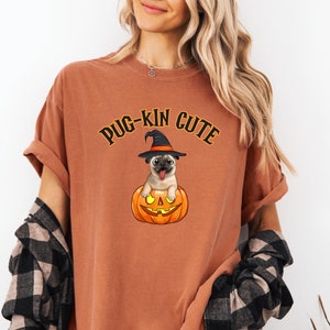 comfort colors halloween t-shirt, cute pug puppy in pumpkin shirt,puppy in witch costume shirt,dog lovers halloween shirt, spooky season tee