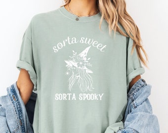 Comfort Colors Floral Witch T-Shirt: Vintage Retro Halloween Tee