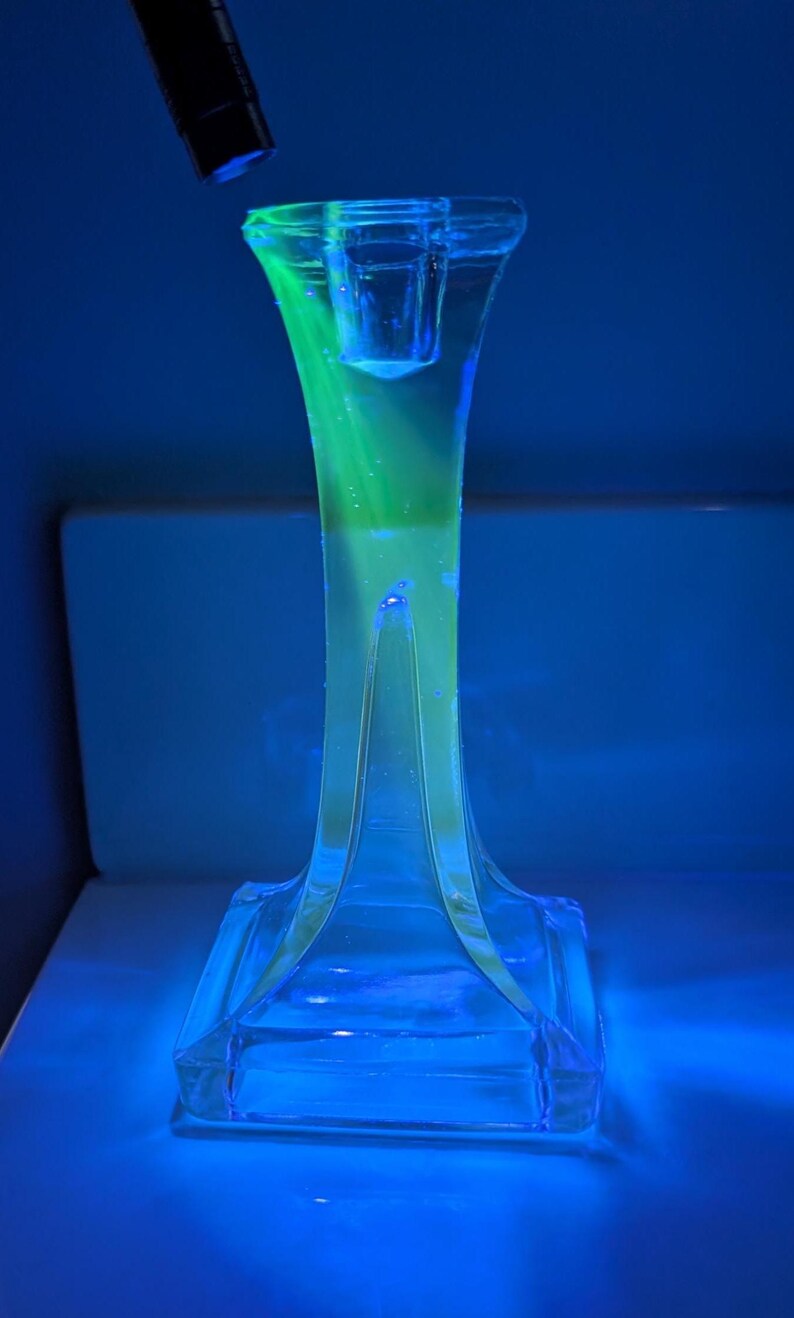 Vintage UV Reactive Glass Candlestick Holder - Etsy