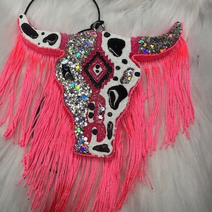 Pink Cow Print Car Freshe with Fringe