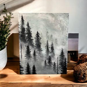 Amazing forest painted with watercolors on canvas
