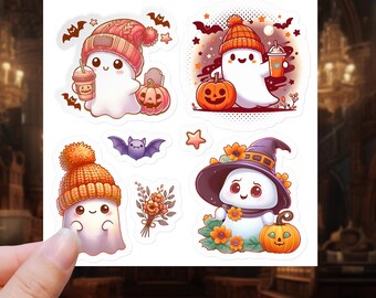 Halloween Cute Ghost Sticker Sheet, Happy Halloween decor, Ghost Sticker, Kawaii Journal & Laptop Stickers, Halloween Decor, Kawaii sticker