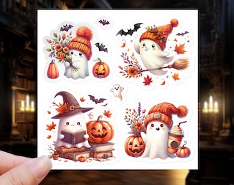 Halloween Cute Ghost Sticker Sheet, Happy Halloween decor, Ghost Sticker, Kawaii Journal & Laptop Stickers, Halloween Decor, Kawaii sticker