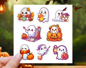 Halloween Cute Ghost Sticker Sheet, Happy Halloween decor, Ghost Sticker, Kawaii Journal & Laptop Stickers, Halloween Decor, Kawaii sticker