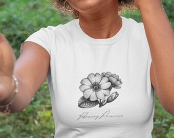 February Birthday Shirt, February Primrose, Primrose flower shirt, February Birthday Month, February T-shirt, Birthday Tshirt, Line Art
