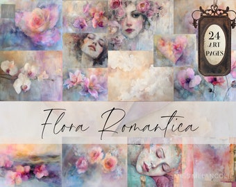 24 Romantic Pastel Floral Background Paper kit Bundle, 11 x 8.5 Junk Journal, mixed media flower Ephemera wall art, collage diy card