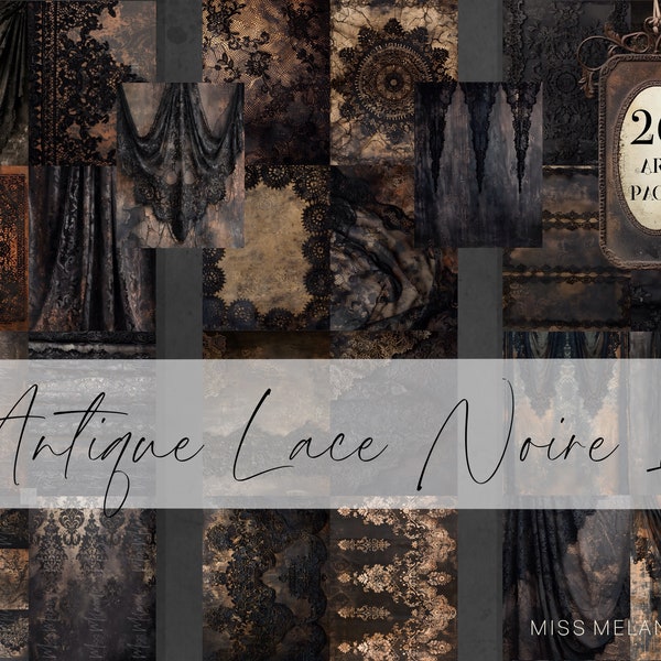 26 Dark Distressed Antique Lace Papers Bundle, 11 x 8,5 grunge vintage, gothic schwarze Spitze jpeg, JunkJournal Backgrounds, papercraft ephemera