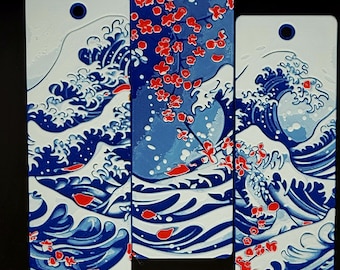 Marcadores de livros em formato de onda com flores de cerejeira impressos em 3D – Conjunto floral de inspiração japonesa – Conjunto com 3 peças