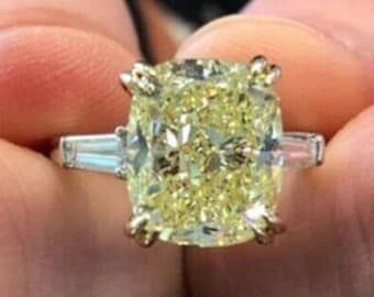 2.0 CT Elongated Cushion Cut Engagement Ring, Three Stone Classic Moissanite Diamond Wedding Ring, Baguette Cut Side Diamond Proposal Ring