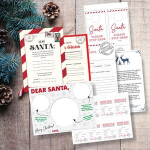 Weihnachten PDF Pack. Briefe an den Weihnachtsmann, Weihnachtsmann Tischset, Geschenkanhänger vom Weihnachtsmann, Weihnachtsmann Stop Here Türhänger, Brief vom Weihnachtsmann