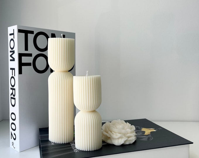 Minimalist Ribbed Soy Candles – Modern Home Decor | Aesthetic Candle Set | Unique Gift for Her, Home Styling, Coffee Table Decor