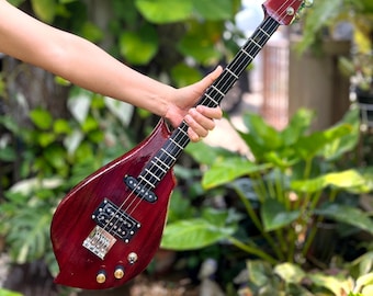 Electric Thai Asian Guitar 3 Strings, Isarn Mandolin Musical Instrument, Traditional Classical Folk Music N083