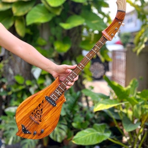 Acoustic Electric Thai Asian Guitar 3 Strings, Isarn Mandolin Musical Instrument, Traditional Classical Folk Music N121