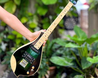 Electric Thai Asian Guitar 3 Strings, Isarn Mandolin Musical Instrument, Traditional Classical Folk Music N077G