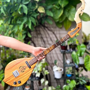 Acoustic Electric Thai Asian Guitar 3 Strings, THICK BODY, Isarn Mandolin Musical Instrument, Traditional Classical Folk Music N059