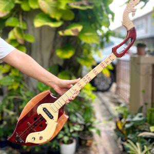 Acoustic Electric Thai Asian Guitar 3 Strings, Isarn Mandolin Musical Instrument, Traditional Classical Folk Music N053