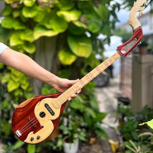 Acoustic Electric Thai Asian Guitar 3 Strings, Isarn Mandolin Musical Instrument, Traditional Classical Folk Music N035