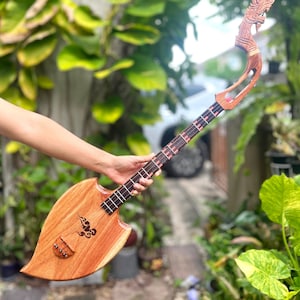 Acoustic Thai Asian Guitar 3 Strings, Isan Mandolin Musical Instrument, Traditional Classical Folk Music N104
