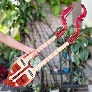 Electric Thai Asian Double Neck Guitar 3 Strings, Isarn Mandolin Musical Instrument, Traditional Classical Folk Music N011