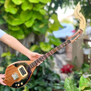 Electric Thai Asian Guitar 3 Strings, Isarn Mandolin Musical Instrument, Traditional Classical Folk Music N020