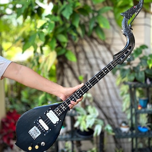 Black Electric Thai Asian Guitar 3 Strings, Isarn Mandolin Musical Instrument, Traditional Classical Folk Music N109