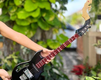 Electric Thai Asian Black Guitar 3 Strings, Isan Mandolin Musical Instrument, Traditional Classical Folk Music NN065