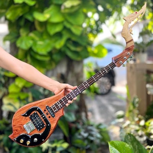 Acoustic Electric Thai Asian Guitar 3 Strings, Isarn Mandolin Musical Instrument, Traditional Classical Folk Music N088X