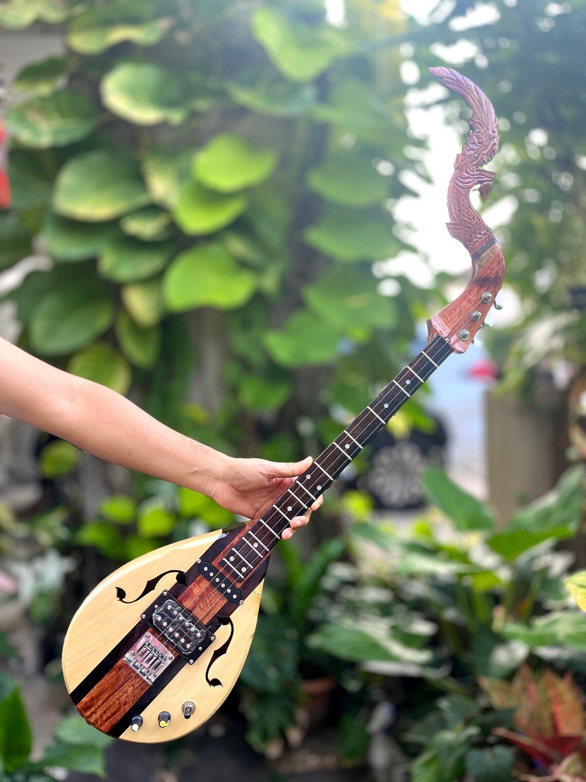 Acoustic Electric Thai Asian Guitar 3 Strings, Isarn Mandolin Musical ...