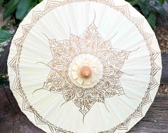 Sombrilla tradicional tailandesa de algodón Bo Sang hecha a mano, sombrilla asiática impermeable, sombrilla para sombrilla, decoración o regalo Crema U3