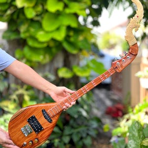 Electric Thai Asian Guitar 3 Strings, Isan Mandolin Musical Instrument, Traditional Classical Folk Music N028