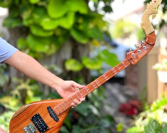 Electric Thai Asian Guitar 3 Strings, Isan Mandolin Musical Instrument, Traditional Classical Folk Music N028
