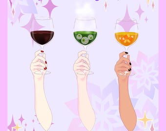 Halloween Drink Customizable Live2D Vtuber Assets Item | Glass of Wine Blood, Eyeballs, Candy Corn Multiple Skin Tones Nail Colors
