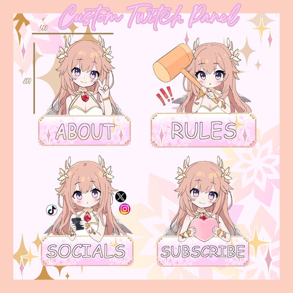 Custom Chibi Cute Twitch Panels for Your Stream / Anime Twitch Panel / Personalized Twitch Panels