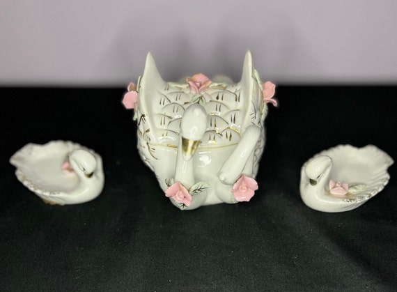 1950’s Two Headed Swan (4pc) Trinket Set - image 2