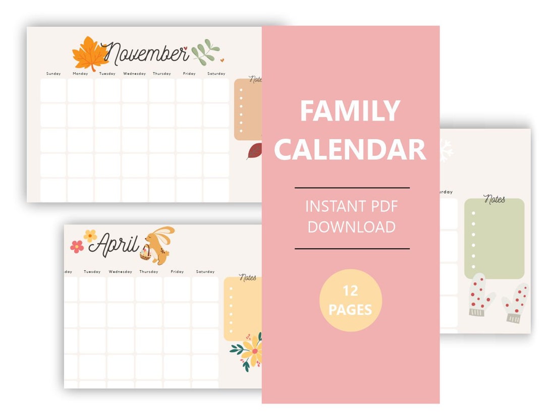 Monthly Family Calendar and Planner - PDF Print - Etsy